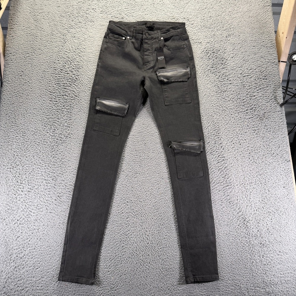 BoohooMAN Jeans Mens 30x34 Gray Cotton Denim Skinny Workwear Button Fly Stretch